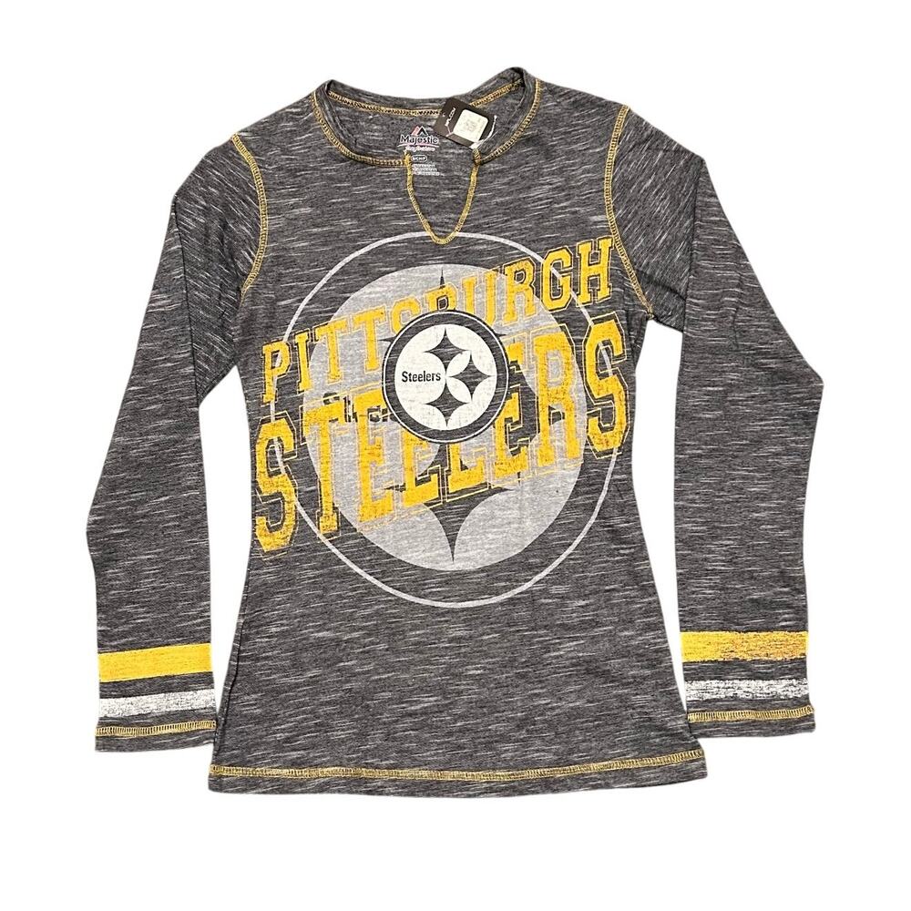 Pittsburgh Steelers Majestic NFL Long Sleeve V-Neck Shirt Women's, Size S NWOT